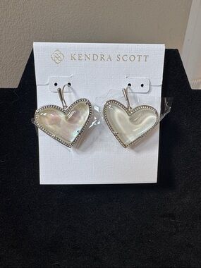 Kendra Scott Iridescent Heart Drop Earrings with Silver Trim